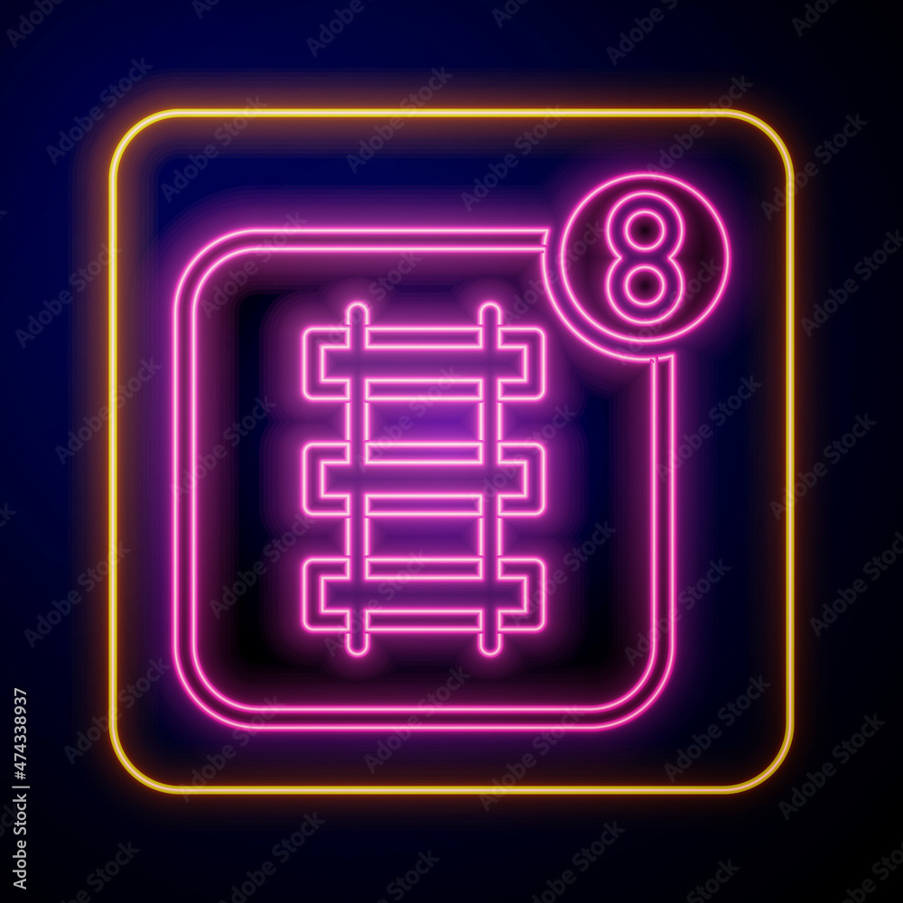 Glowing neon Online ticket booking and buying app interface icon isolated on black background. E-tickets ordering. Electronic train ticket on screen. Vector Glowing neon Online ticket booking and buying app interface icon isolated on black background. E-tickets ordering. Electronic train ticket on screen. Vector