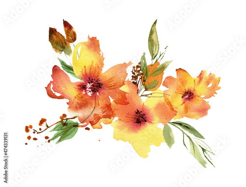 Watercolor flower bouquet. Hand painted illustration. High quality photo