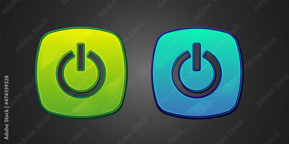Green and blue Power button icon isolated on black background. Start sign. Vector Green and blue Power button icon isolated on black background. Start sign. Vector