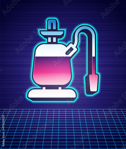 Retro style Hookah icon isolated futuristic landscape background. 80s fashion party. Vector