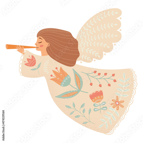 Beautiful christmas angel with a trumpet.