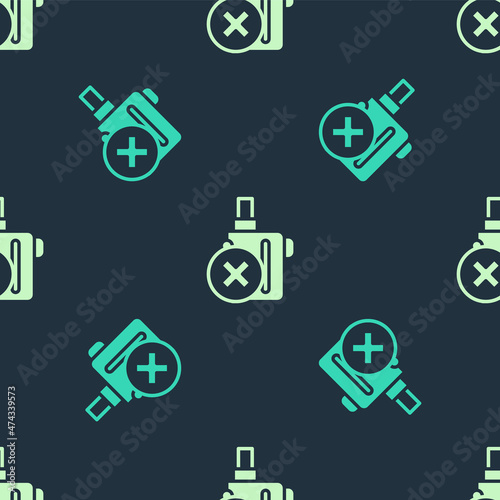 Green and beige Electronic cigarette icon isolated seamless pattern on blue background. Vape smoking tool. Vaporizer Device. Vector