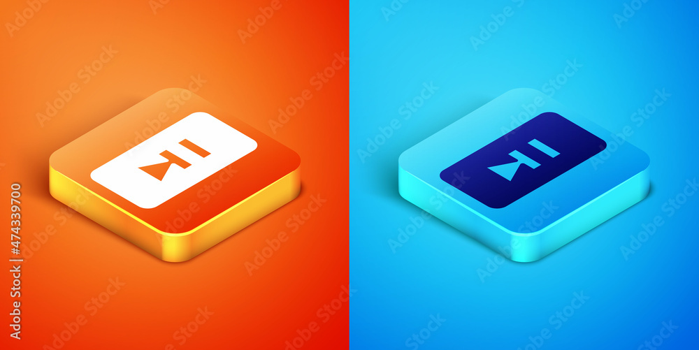 Isometric Pause button icon isolated on orange and blue background. Vector