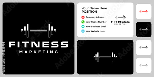 Abstract dumbbells and marketing graph logo design with business card template.