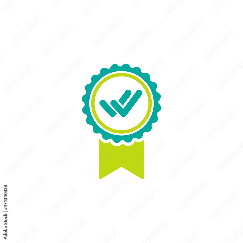Valid Seal icon. Green and blue circle with ribbon and double tick. Quality guarantee. Valid Seal icon. Green and blue circle with ribbon and double tick. Quality guarantee.