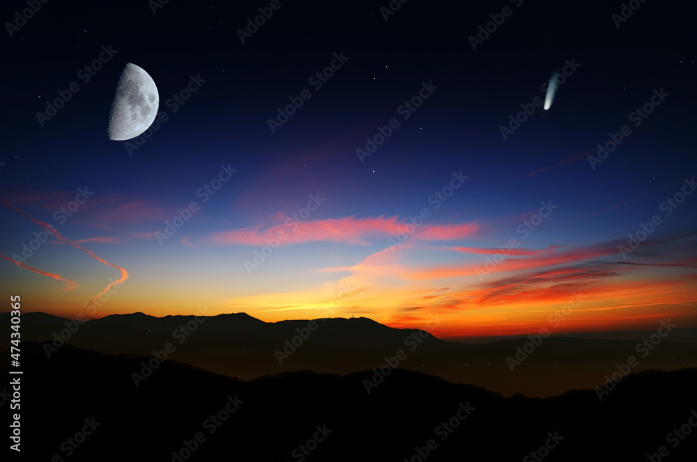 Photocomposition with Neowise comet and Moon Photocomposition with Neowise comet and Moon