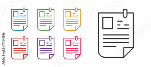 Set line Resume icon isolated on white background. CV application. Searching professional staff. Analyzing personnel resume. Set icons colorful. Vector