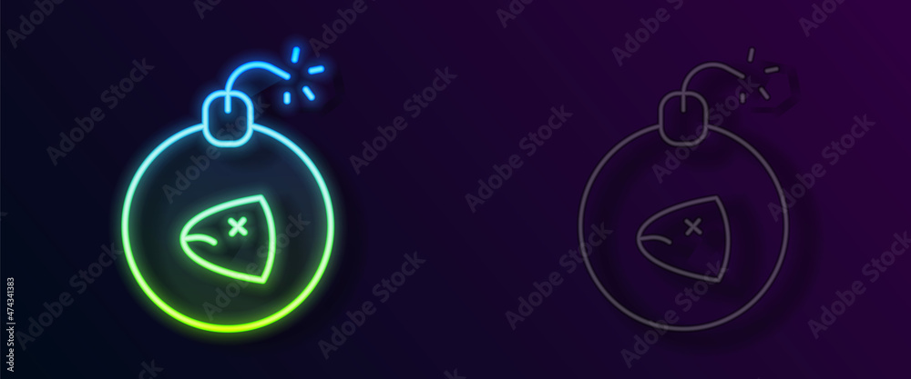 Glowing neon line Bomb ready to explode icon isolated on black background. Vector Glowing neon line Bomb ready to explode icon isolated on black background. Vector
