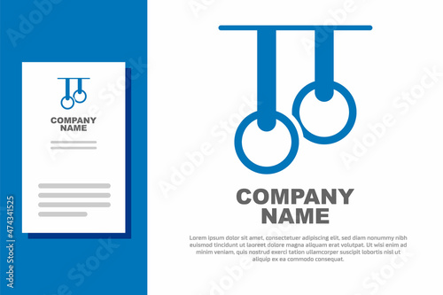 Blue Gymnastic rings icon isolated on white background. Playground equipment with hanging rope with rings. Logo design template element. Vector