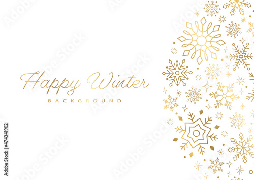 Card Design with Golden Snowflakes, White Background