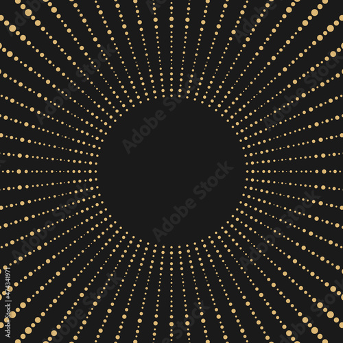 Light rays golden frame. Shine burst background. radiant spark on black. fireworks sparkles.