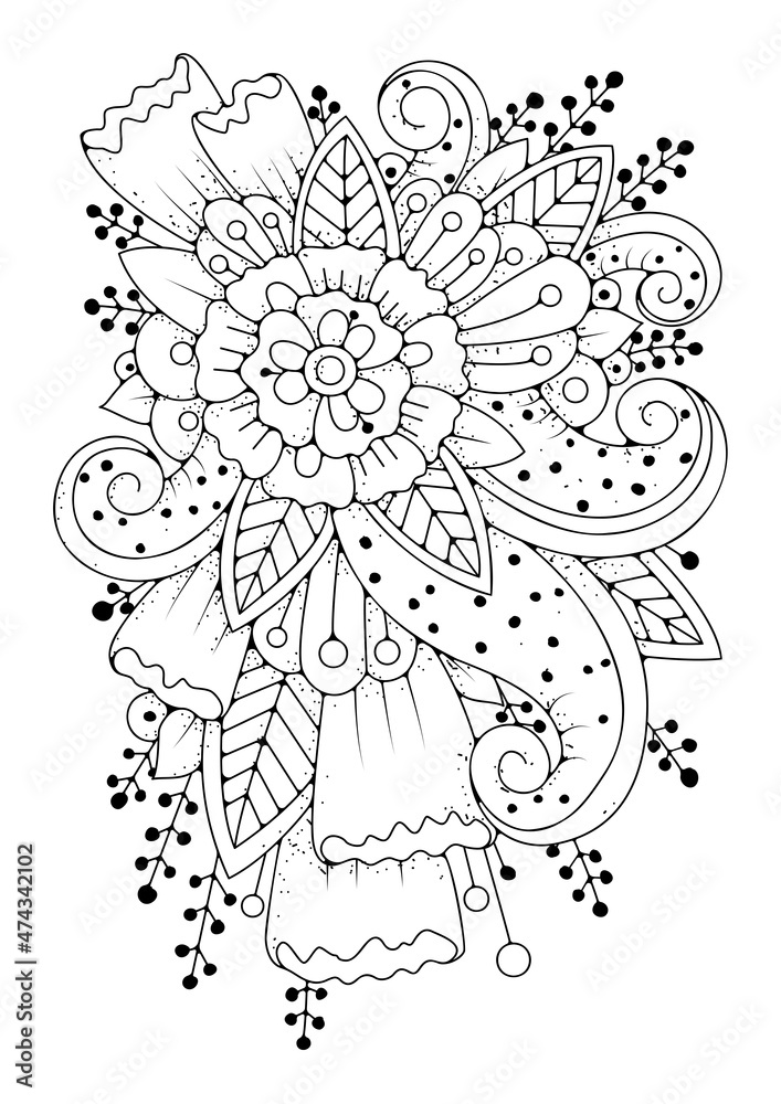 Art therapy vector illustration. Floral background for coloring. Coloring page for children and adults.