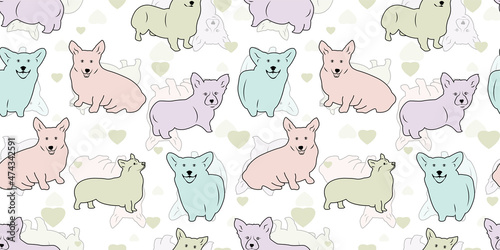 Vector seamless pattern with colorful cute dogs