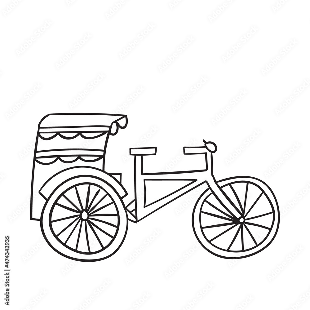 simple rickshaw outline for coloring book Vector illustration.