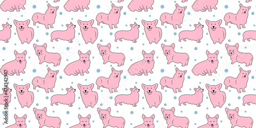 Fototapeta Naklejka Na Ścianę i Meble -  Vector seamless pattern with pink color cute dogs