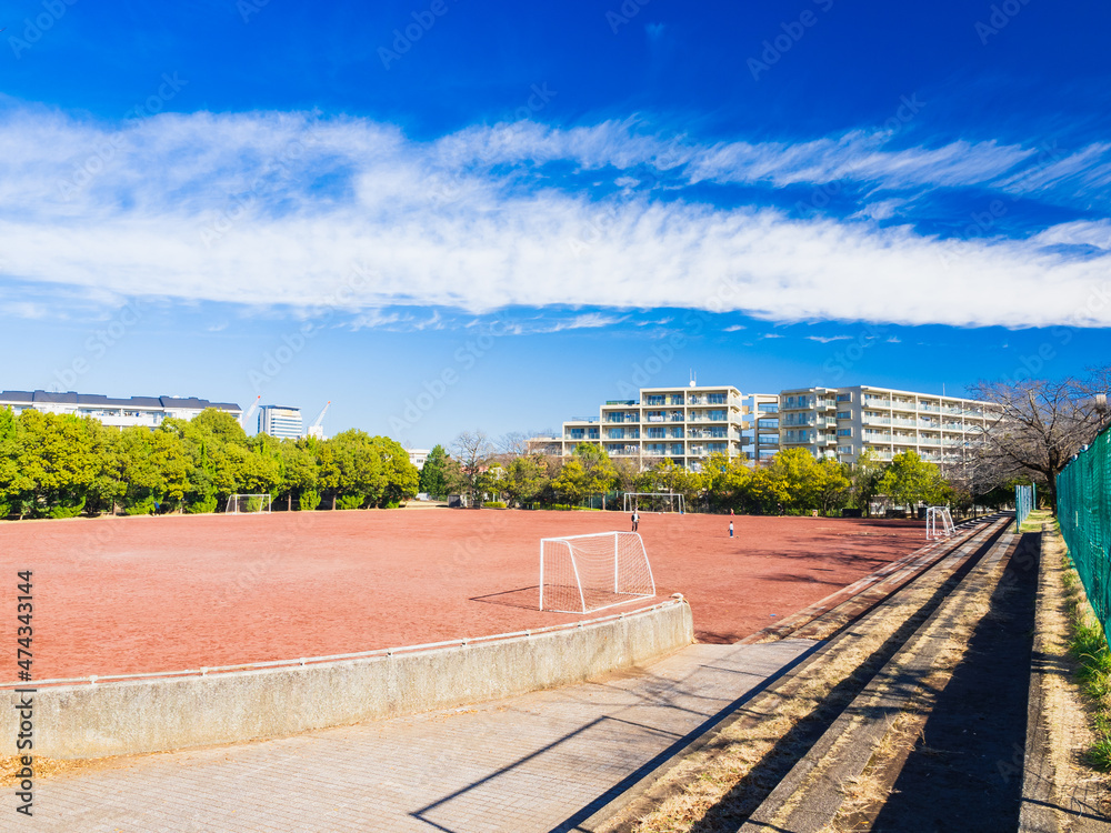 Fototapeta premium 郊外の住宅地 秋晴れの公園グラウンド