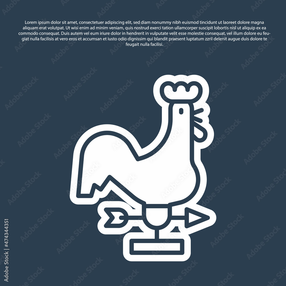 Blue line Rooster weather vane icon isolated on blue background. Weathercock sign. Windvane rooster. Vector Blue line Rooster weather vane icon isolated on blue background. Weathercock sign. Windvane rooster. Vector