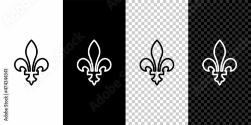 Set line Fleur De Lys icon isolated on black and white background. Vector