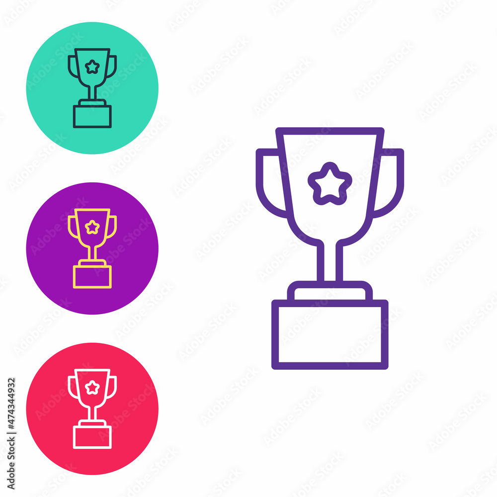 Set line Award cup icon isolated on white background. Winner trophy symbol. Championship or competition trophy. Sports achievement sign. Set icons colorful. Vector Set line Award cup icon isolated on white background. Winner trophy symbol. Championship or competition trophy. Sports achievement sign. Set icons colorful. Vector