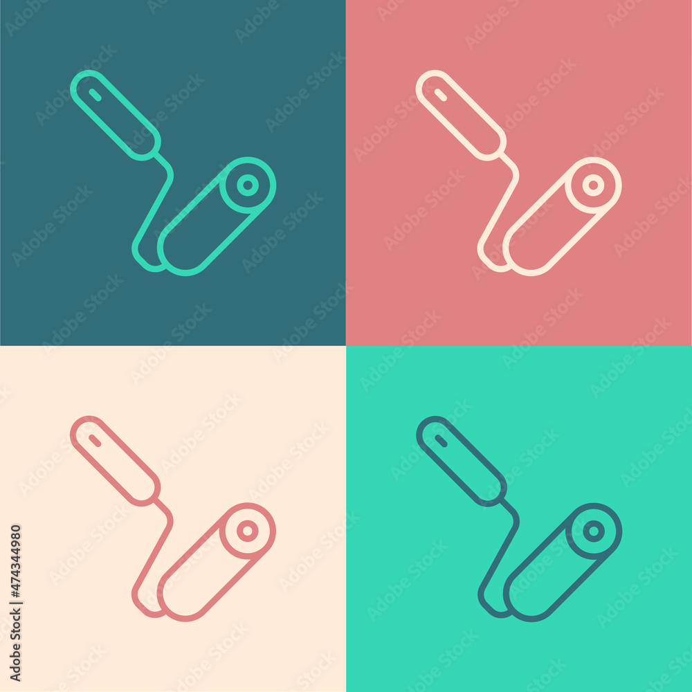 Pop art line Paint roller brush icon isolated on color background. Vector Pop art line Paint roller brush icon isolated on color background. Vector
