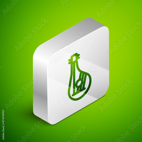 Isometric line Ukrainian traditional musical instrument bandura icon isolated on green background. Silver square button. Vector
