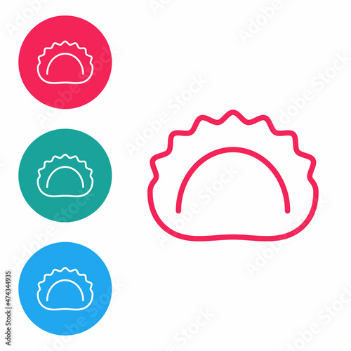 Red line Dumplings icon isolated on white background. Pierogi, varenyky, pelmeni, ravioli. Traditional Ukrainian food. Set icons in circle buttons. Vector