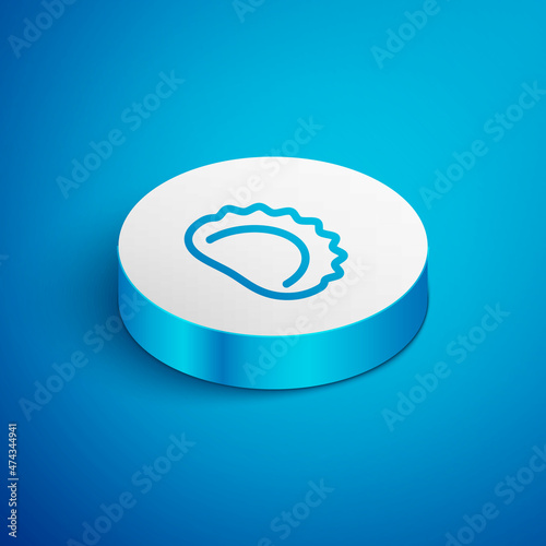 Isometric line Dumplings icon isolated on blue background. Pierogi, varenyky, pelmeni, ravioli. Traditional Ukrainian food. White circle button. Vector