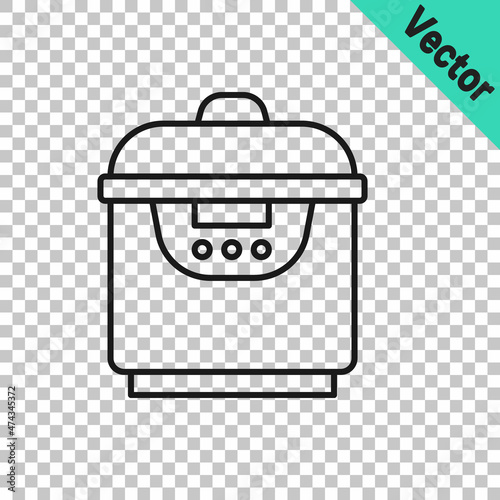 Black line Slow cooker icon isolated on transparent background. Electric pan. Vector