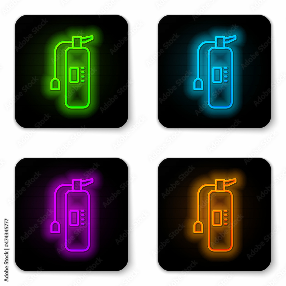 Glowing neon line Fire extinguisher icon isolated on white background. Black square button. Vector Glowing neon line Fire extinguisher icon isolated on white background. Black square button. Vector
