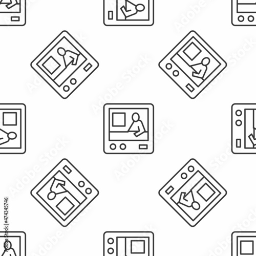 Grey line Television report icon isolated seamless pattern on white background. TV news. Vector