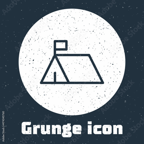 Grunge line Protest camp icon isolated on grey background. Protesting tent. Monochrome vintage drawing. Vector