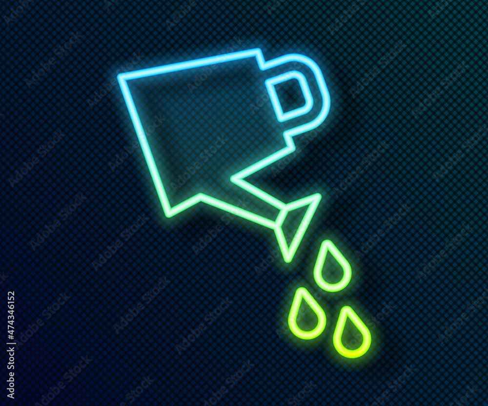 Glowing neon line Watering can icon isolated on black background. Irrigation symbol. Vector Glowing neon line Watering can icon isolated on black background. Irrigation symbol. Vector