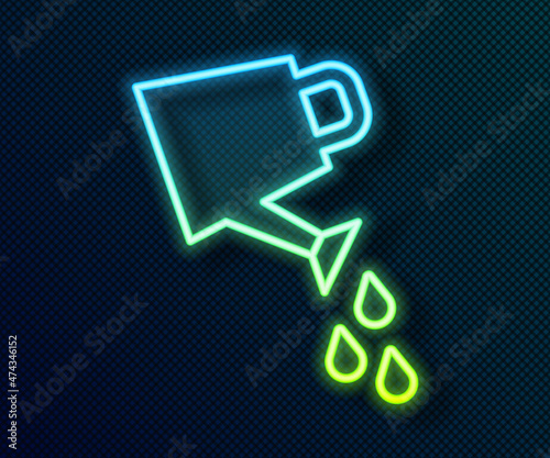 Glowing neon line Watering can icon isolated on black background. Irrigation symbol. Vector