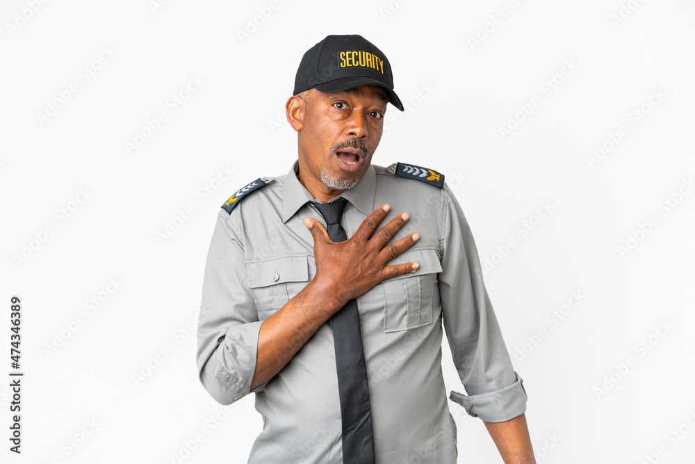 Senior staff man isolated on white background surprised and shocked while looking right Senior staff man isolated on white background surprised and shocked while looking right