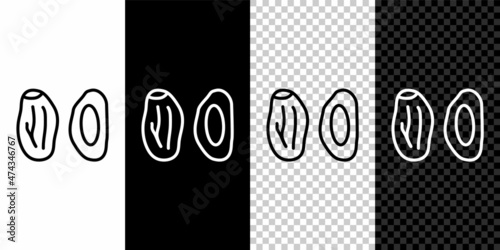 Set line Date fruit icon isolated on black and white, transparent background. Vector