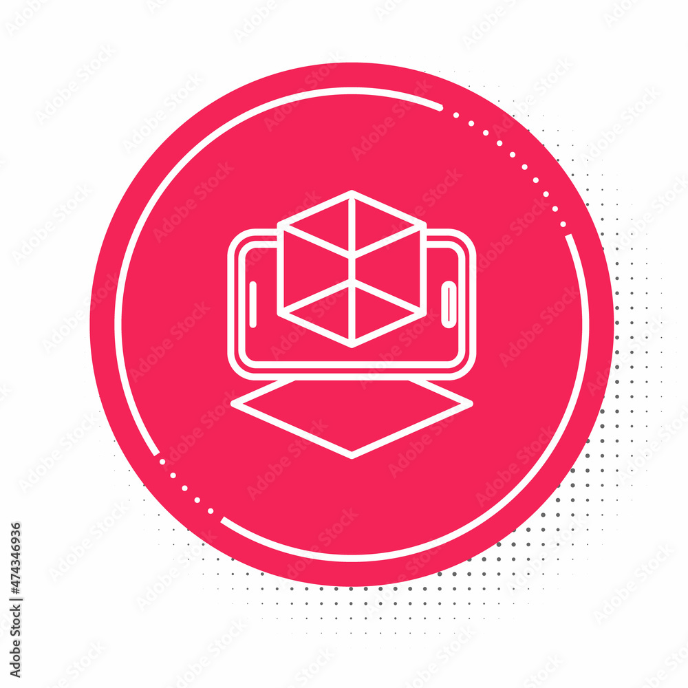 White line 3d modeling icon isolated on white background. Augmented reality or virtual reality. Red circle button. Vector White line 3d modeling icon isolated on white background. Augmented reality or virtual reality. Red circle button. Vector