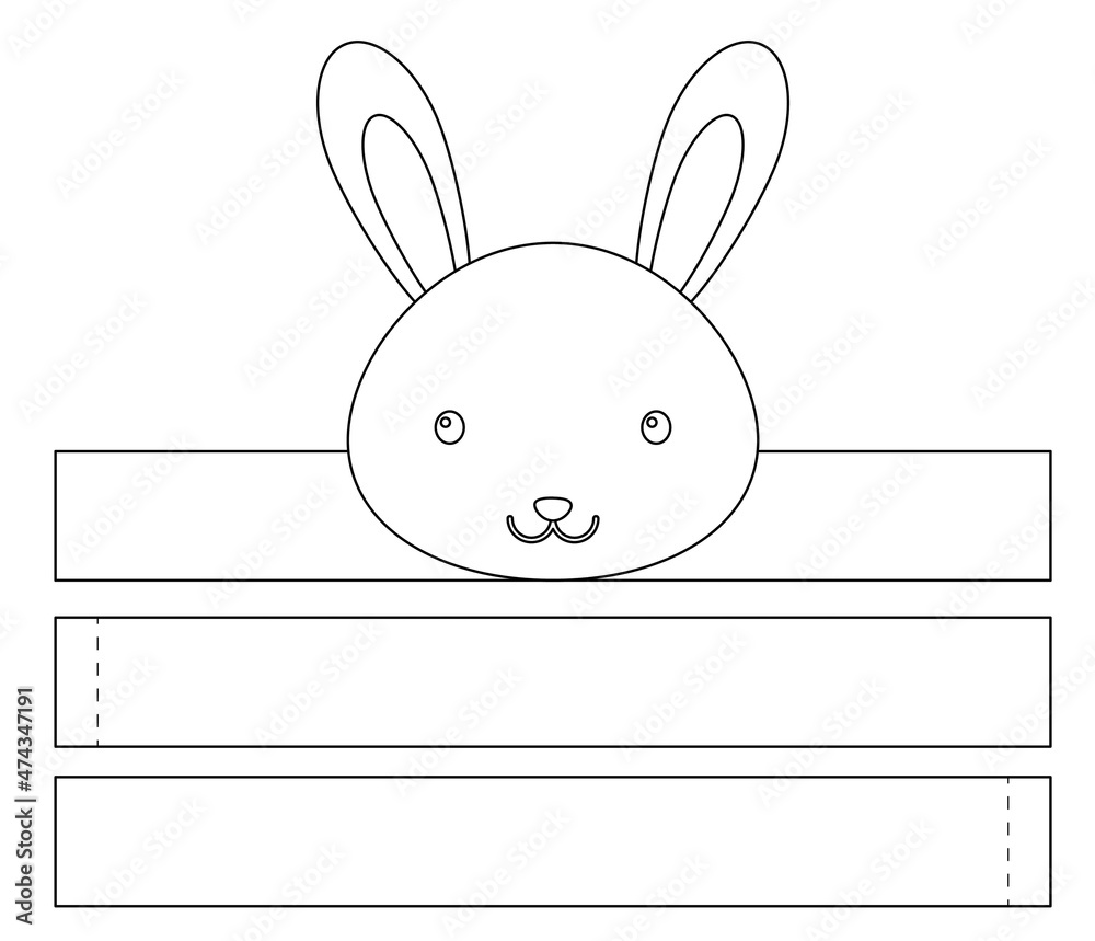 Obraz premium Printable hare paper crown. Diy cut party ribbon template for birthday, christmas, baby shower. Fun accessory for entertainment. Print, color, cut and glue. Vector stock illustration.