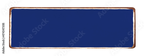 Vintage rusty enameled navy blue grunge metal street sign isolated on pattern background including clipping path