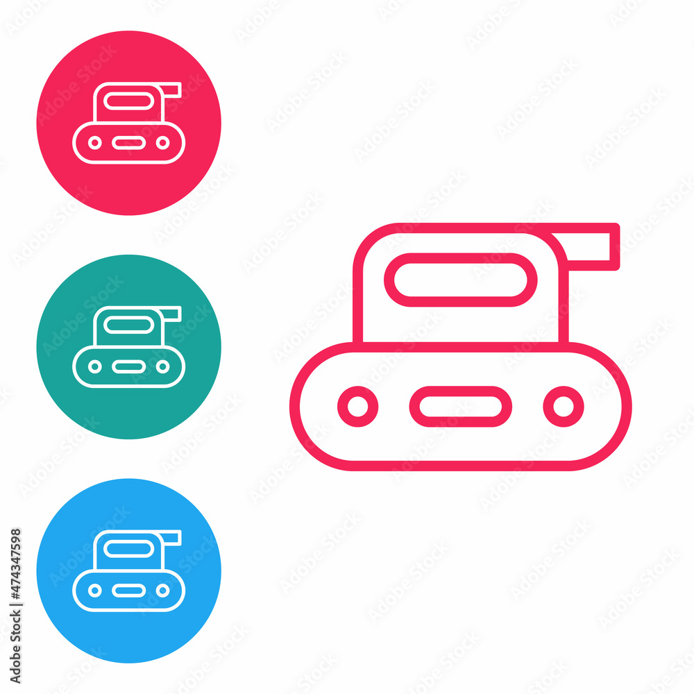 Red line Electric planer tool icon isolated on white background. Set icons in circle buttons. Vector Red line Electric planer tool icon isolated on white background. Set icons in circle buttons. Vector