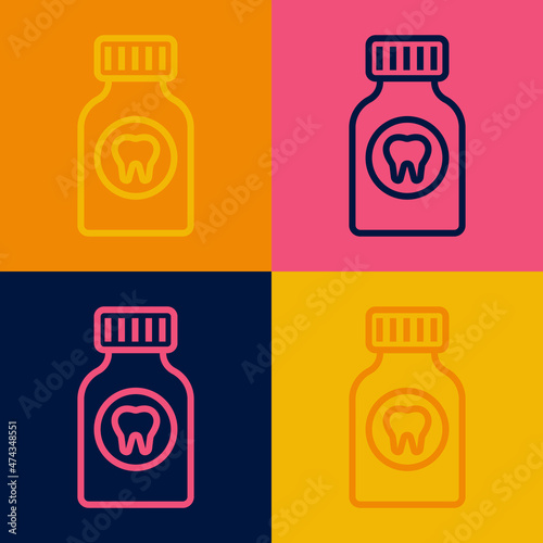 Pop art line Toothache painkiller tablet icon isolated on color background. Tooth care medicine. Capsule pill and drug. Pharmacy design. Vector