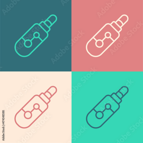 Pop art line Electronic cigarette icon isolated on color background. Vape smoking tool. Vaporizer Device. Vector