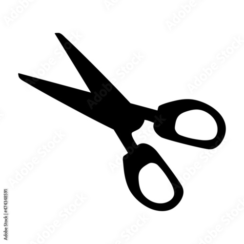 Scissors icon isolated on white background. Open black clippers pictogram. Tailor or sewing shop sign. Hairdresser or barber symbol. School supplies. Garden tool.Cost price cutting.Vector illustration