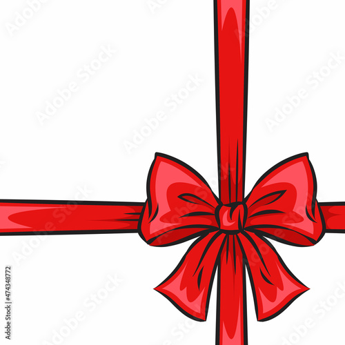 Red comic vector bow on a white background. Gift box. Pop art retro illustration.