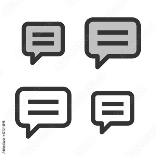 Pixel-perfect linear icon of rectangular speech bubble built on two base grids of 32 x 32 and 24 x 24 pixels for easy scaling. The initial base line weight is 2 pixels.  Editable strokes