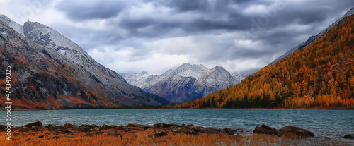 Photography mountains snow altai landscape, background snow peak view