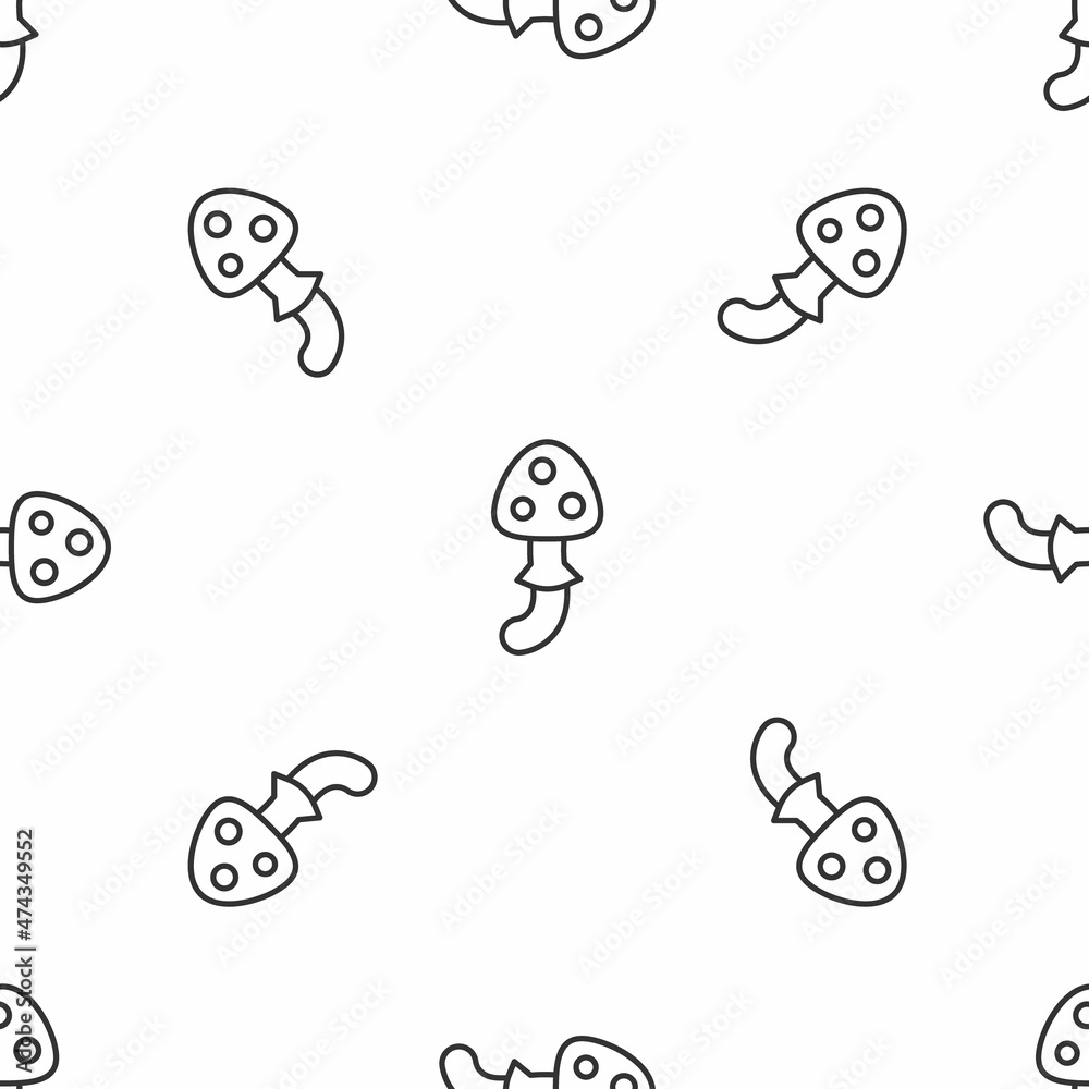 Grey line Psilocybin mushroom icon isolated seamless pattern on white background. Psychedelic hallucination. Vector Grey line Psilocybin mushroom icon isolated seamless pattern on white background. Psychedelic hallucination. Vector