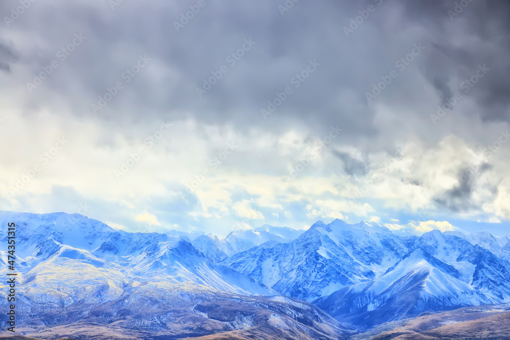 mountains snowy peaks, abstract landscape winter view