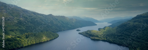 Loch Lomond aerial view at Autumn during sunrise near Tarbet photo