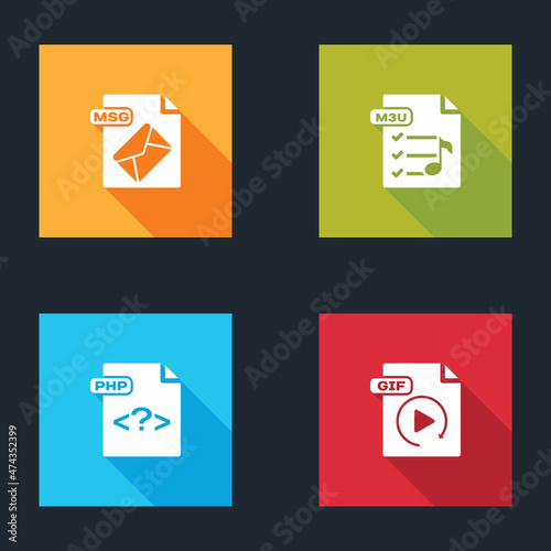 Set MSG file document, M3U, PHP and GIF icon. Vector