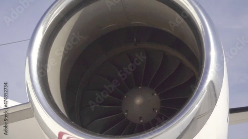 Propellers of private jet engine begin to spin